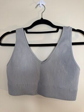 aerie Ribbed V-Neck Crop Tank - Light Gray
